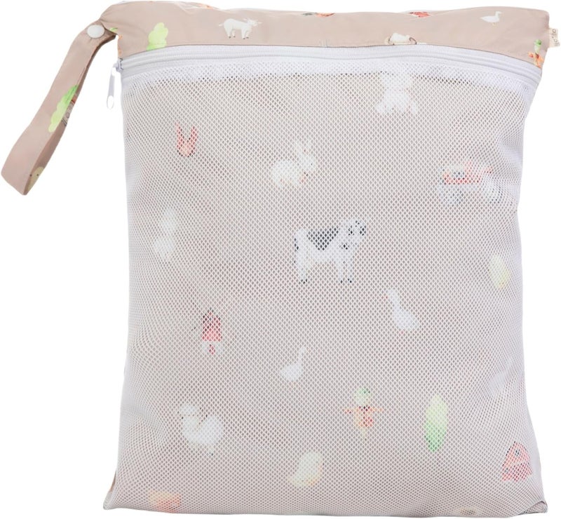 Ali+Oli Water Resistant Dual-Compartment Wet-Dry Bag for Travel, Hook to Stroller, Daycare, Diapers, Diaper Bag, Clutch Bag,15x12 inches (Farm) - Image 2